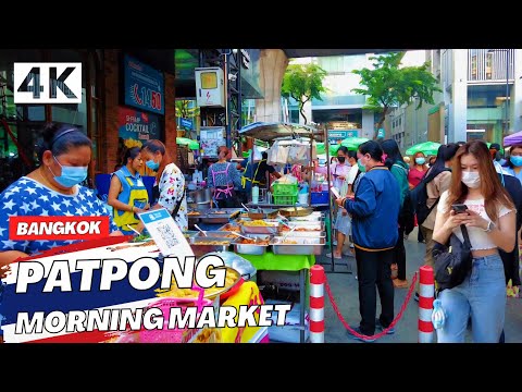 [4K] Patpong Morning Market in Bangkok 🇹🇭 Walking Tour (ASMR – Binaural City Sounds)